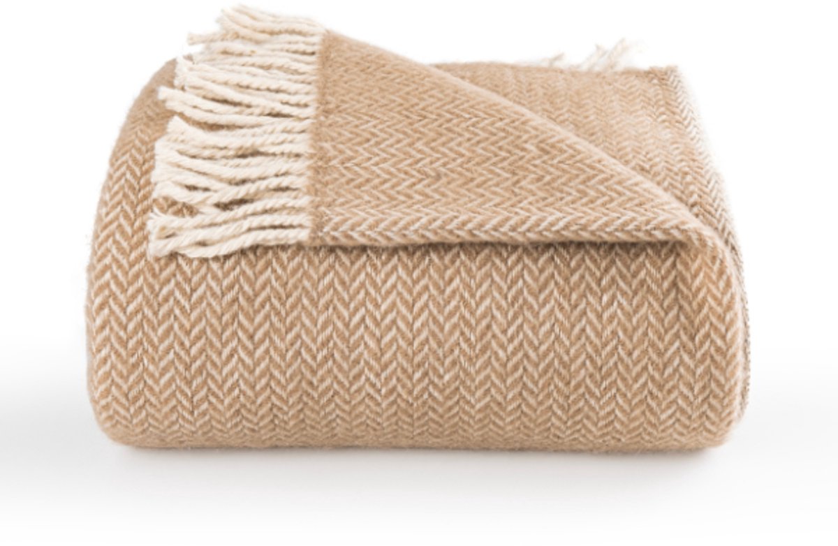 Trimita Ladira 100% Wollen Plaid – Beige – 130×170 cm – Woonkamer / Slaapkamer