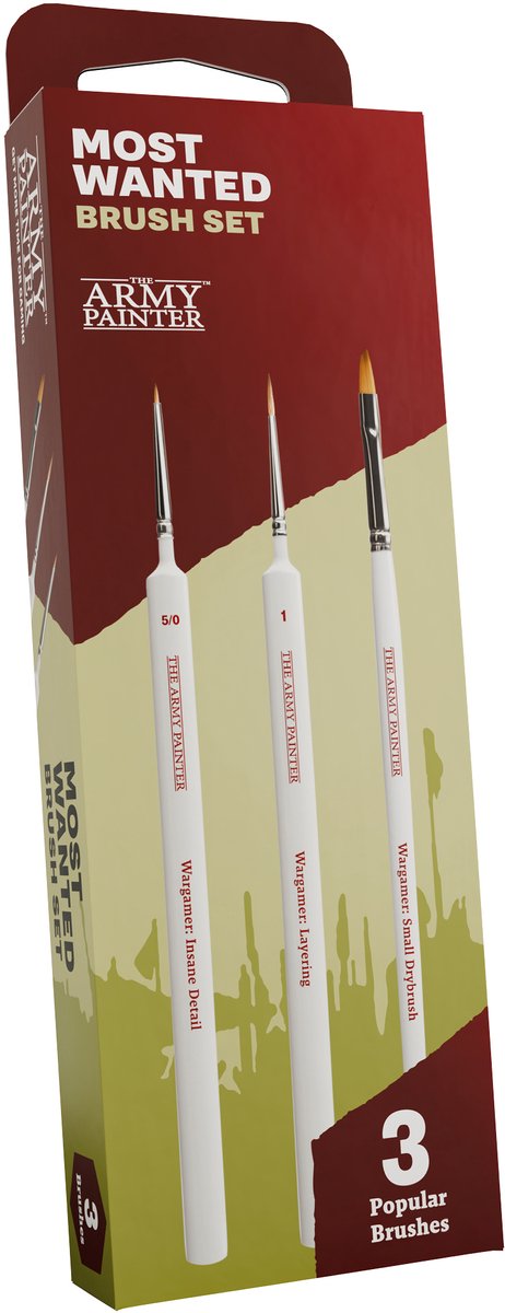 The Army Painter, Most Wanted Brush Set, Set van 3 miniatuur Wargamer-penselen: klein droog penseel, laagjespenseel en penseel voor extreme details – Set handgemaakte kwaliteitspenselen, gemaakt in Europa