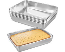6pcs 25x20x5.3cm Stainless Steel Baking Trays - Rectangular Cake Moulds - Diepe Bakplaten - Zilveren Casserole Pannen voor Cake - Brownie - Brood en Voedsel Cake