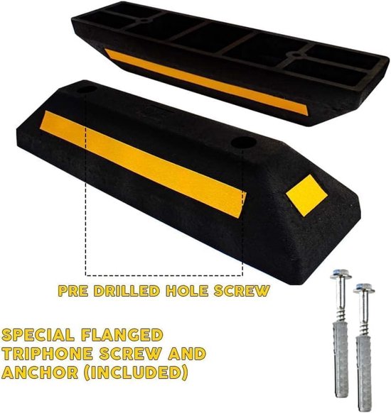 YARDIN Set van 2 wielstoppers, parkeerbegrenzing, parkeerhulp, garage, rijbescherming, rubber, wielstop-parkeerbegrenzing voor commerciële en privéparkeerplaatsen, parkeerplaatsen en privégarages (60