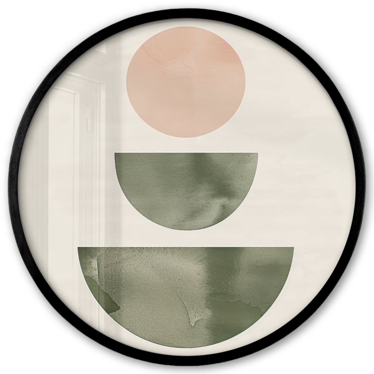 FrameYourWall Poster in lijst Rond - Fotolijst 40x40 cm - Posters - Modern - Roze - Groen - Natuur - Geometrisch - Vormen - Ronde posterlijst zwart - Decoratie - Wanddecoratie woonkamer - Muurdecoratie slaapkamer Groen - Roze - Abstract
