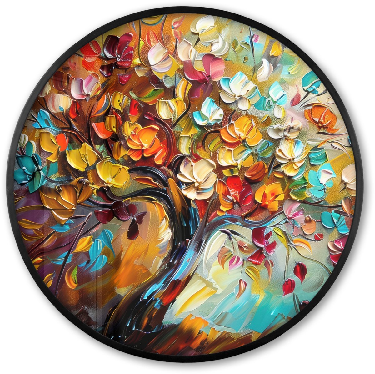 FrameYourWall Poster in lijst Rond - Fotolijst 80x80 cm - Posters - Boom - Abstract - Kleurrijk - Bloemen - Ronde posterlijst zwart - Decoratie - Wanddecoratie woonkamer - Muurdecoratie slaapkamer Kleurrijk - Abstract