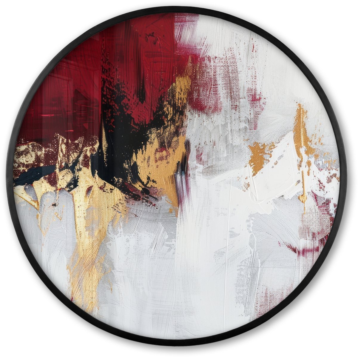 FrameYourWall Poster in lijst Rond - Fotolijst 80x80 cm - Posters - Rood - Marmer - Abstract - Goud - Modern - Ronde posterlijst zwart - Decoratie - Wanddecoratie woonkamer - Muurdecoratie slaapkamer