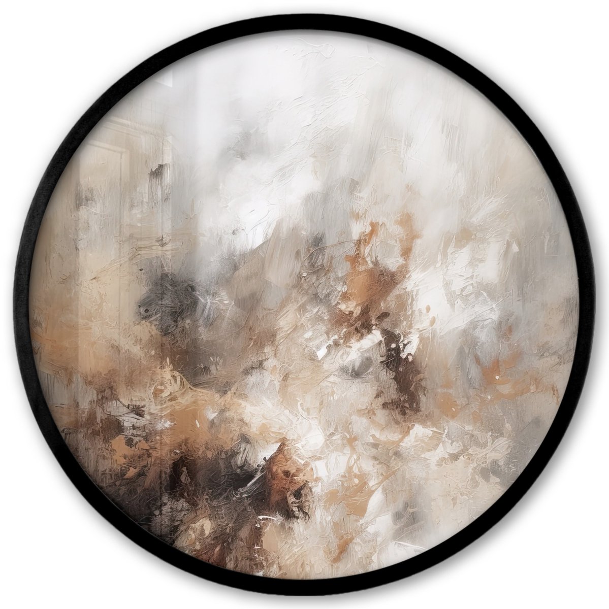 FrameYourWall Poster in lijst Rond - Fotolijst 40x40 cm - Posters - Verf - Abstract - Beige - Kunst - Ronde posterlijst zwart - Decoratie - Wanddecoratie woonkamer - Muurdecoratie slaapkamer