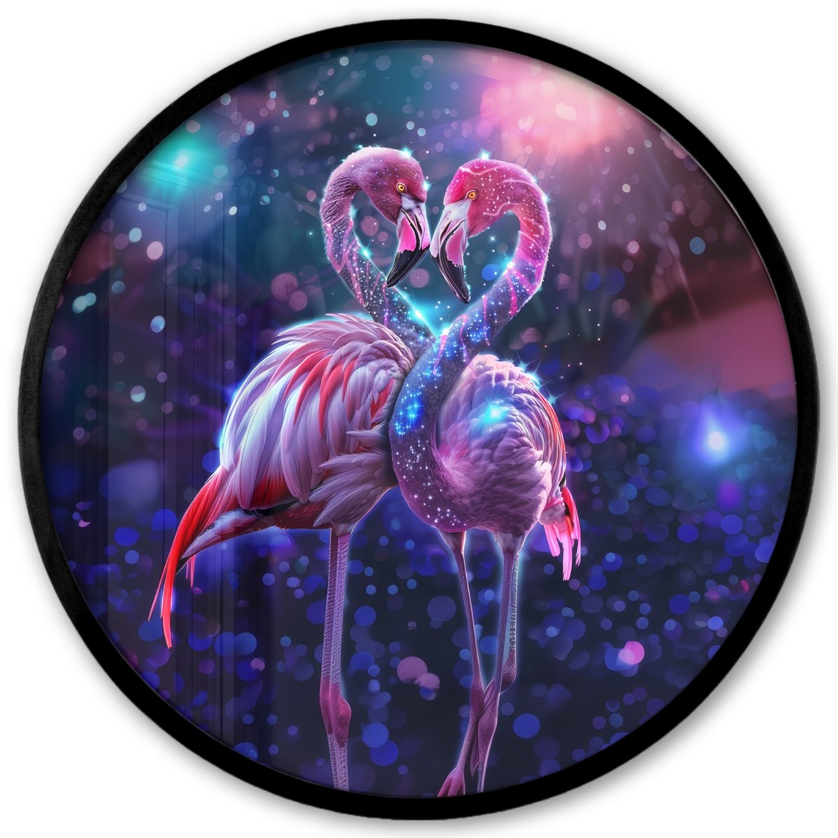 FrameYourWall Poster in lijst Rond - Fotolijst 40x40 cm - Posters - Flamingo's - Dieren - Ruimte - Galaxy - Ronde posterlijst zwart - Decoratie - Wanddecoratie woonkamer - Muurdecoratie slaapkamer