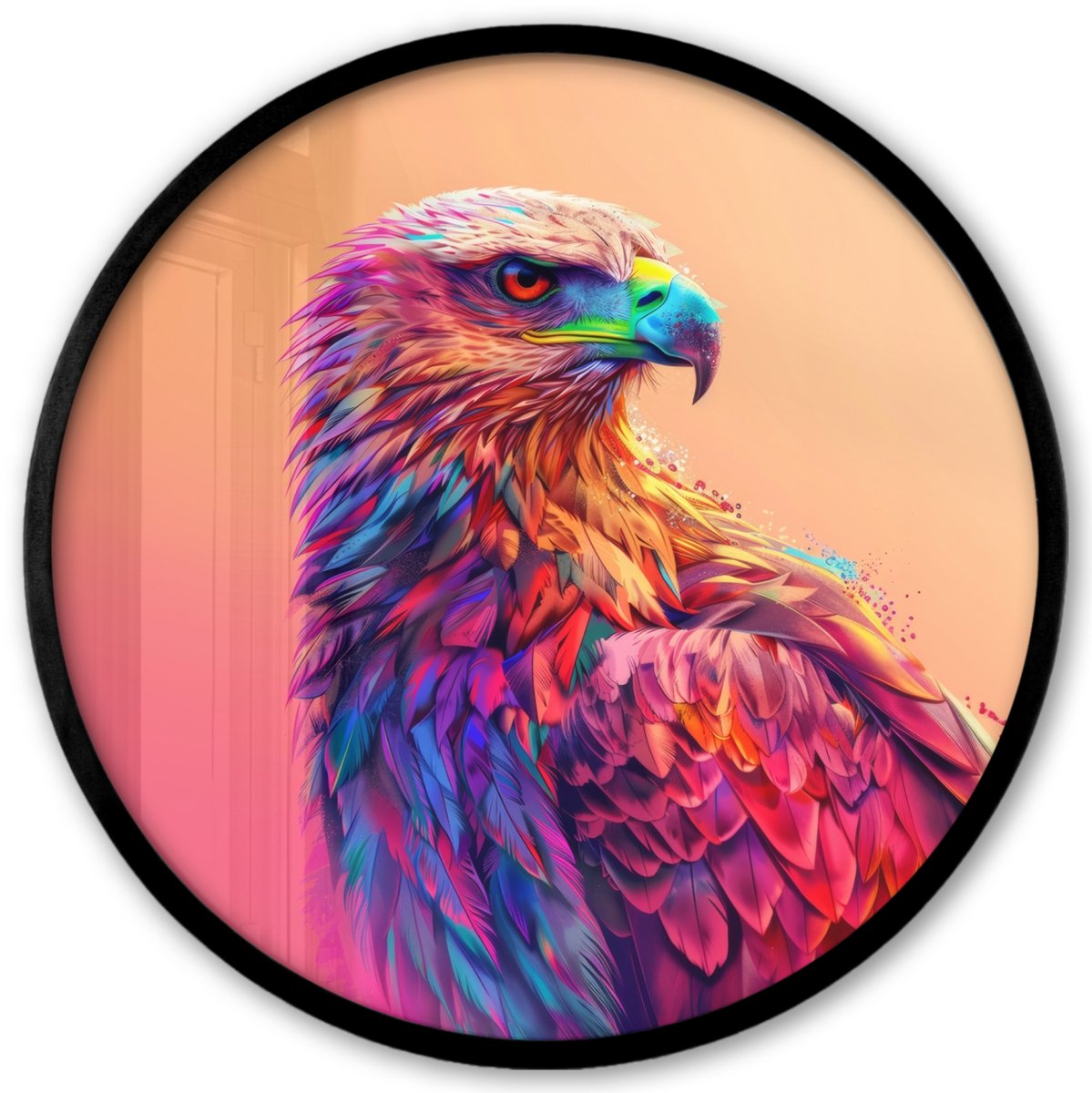 FrameYourWall Poster in lijst Rond - Fotolijst 40x40 cm - Posters - Arend - Vogel - Kleurrijk - Dier - Ronde posterlijst zwart - Decoratie - Wanddecoratie woonkamer - Muurdecoratie slaapkamer