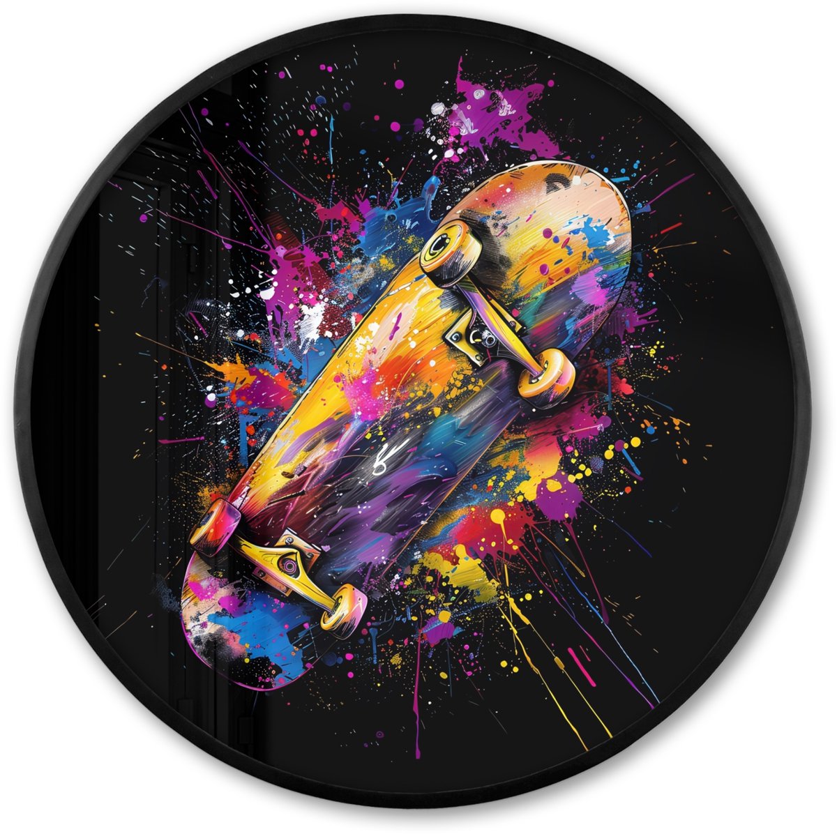 FrameYourWall Poster in lijst Rond - Fotolijst 80x80 cm - Posters - Graffiti - Sport - Skateboard - Skate - Ronde posterlijst zwart - Decoratie - Wanddecoratie woonkamer - Muurdecoratie slaapkamer