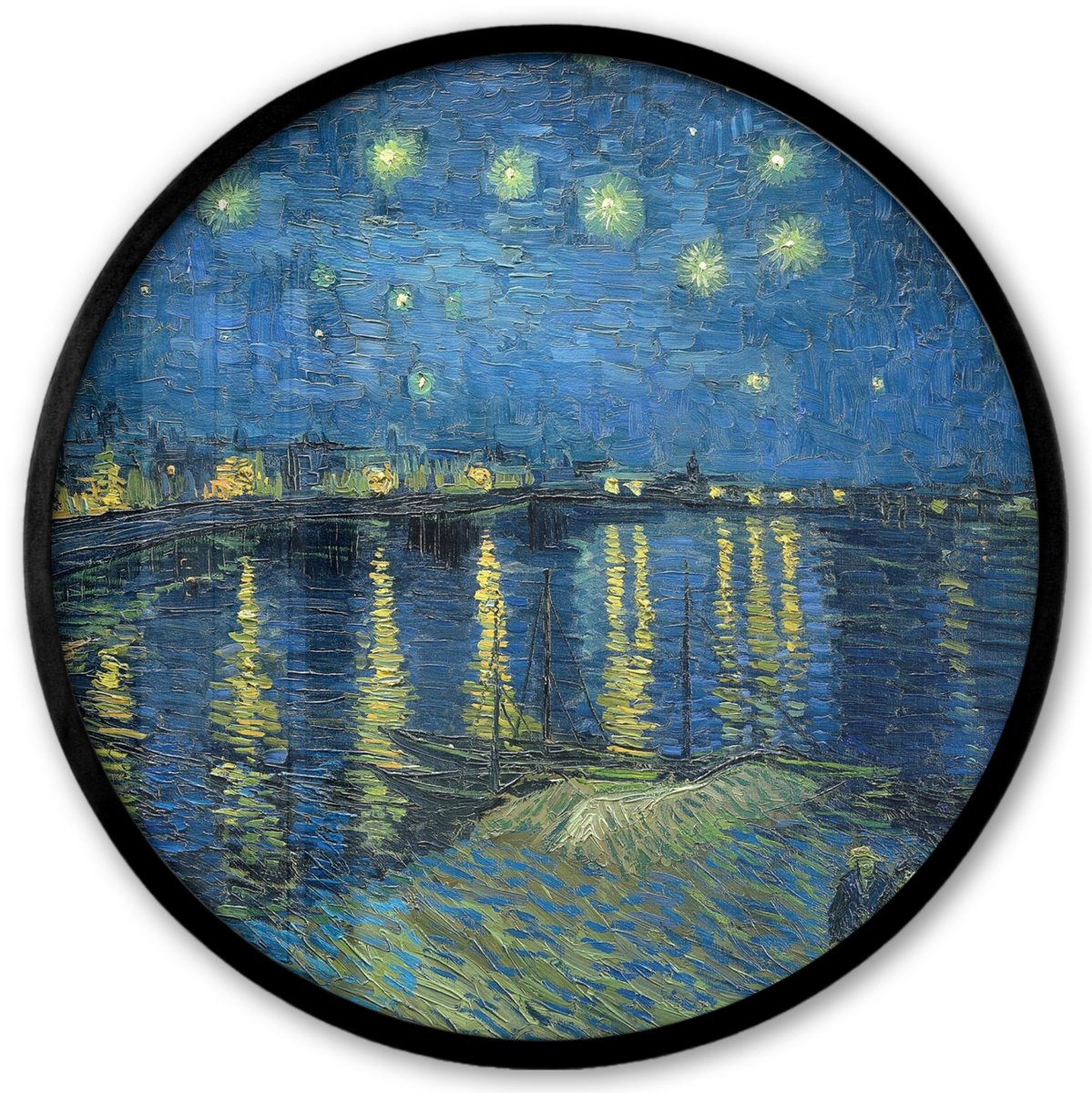 FrameYourWall Poster in lijst Rond - Fotolijst 40x40 cm - Posters - De Sterrennacht - Vincent van Gogh - Ronde posterlijst zwart - Decoratie - Wanddecoratie woonkamer - Muurdecoratie slaapkamer Multicolor