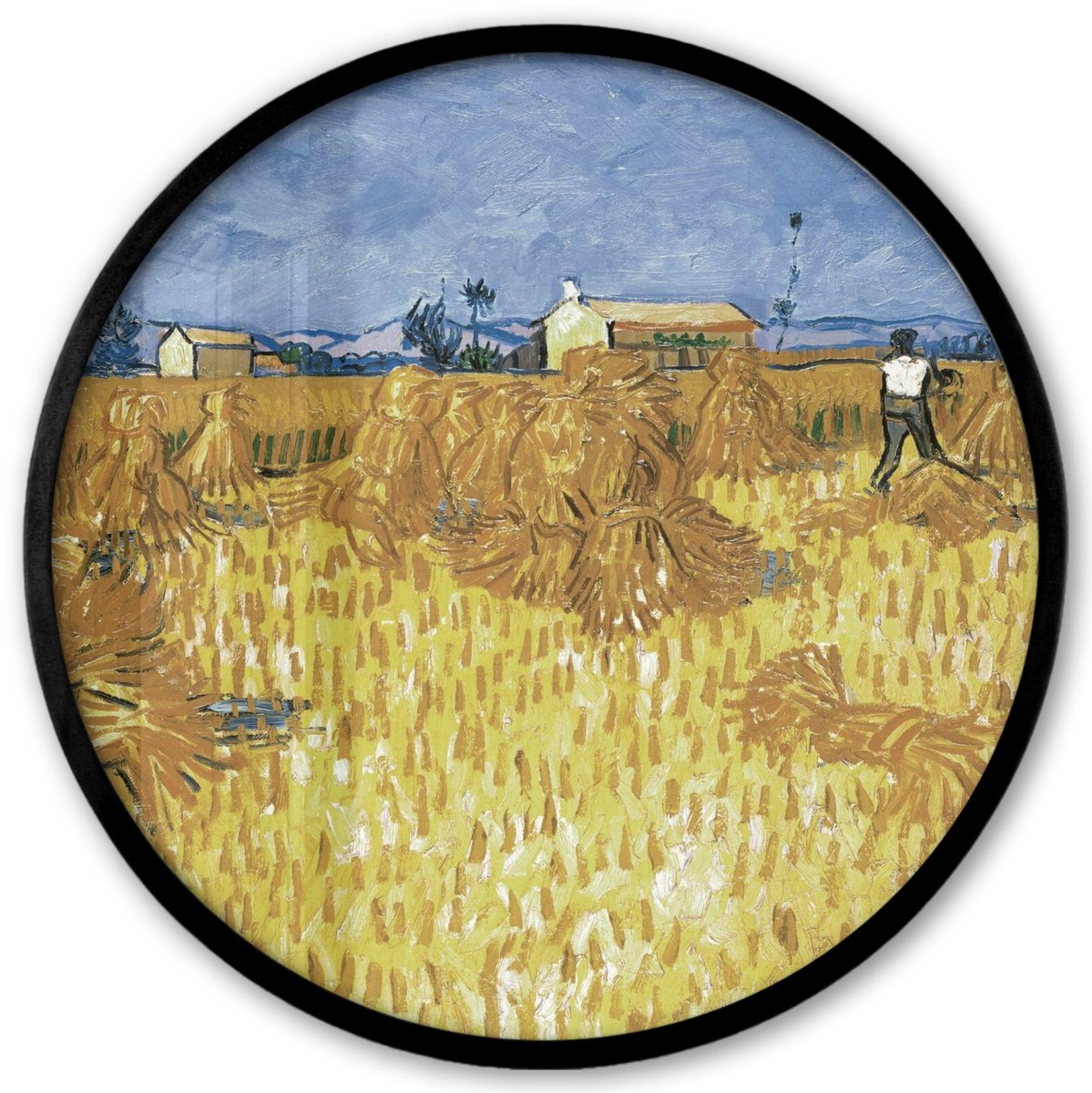 FrameYourWall Poster in lijst Rond - Fotolijst 40x40 cm - Posters - Oogst in de Provence - Vincent van Gogh - Ronde posterlijst zwart - Decoratie - Wanddecoratie woonkamer - Muurdecoratie slaapkamer Multicolor