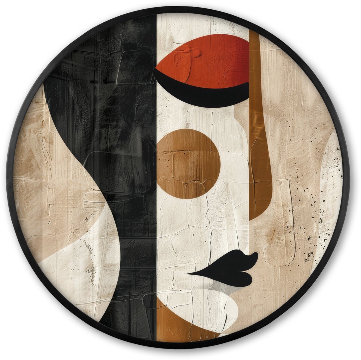 FrameYourWall Poster in lijst Rond - Fotolijst 80x80 cm - Posters - Gezicht - Abstract - Kunst - Vormen - Ronde posterlijst zwart - Decoratie - Wanddecoratie woonkamer - Muurdecoratie slaapkamer