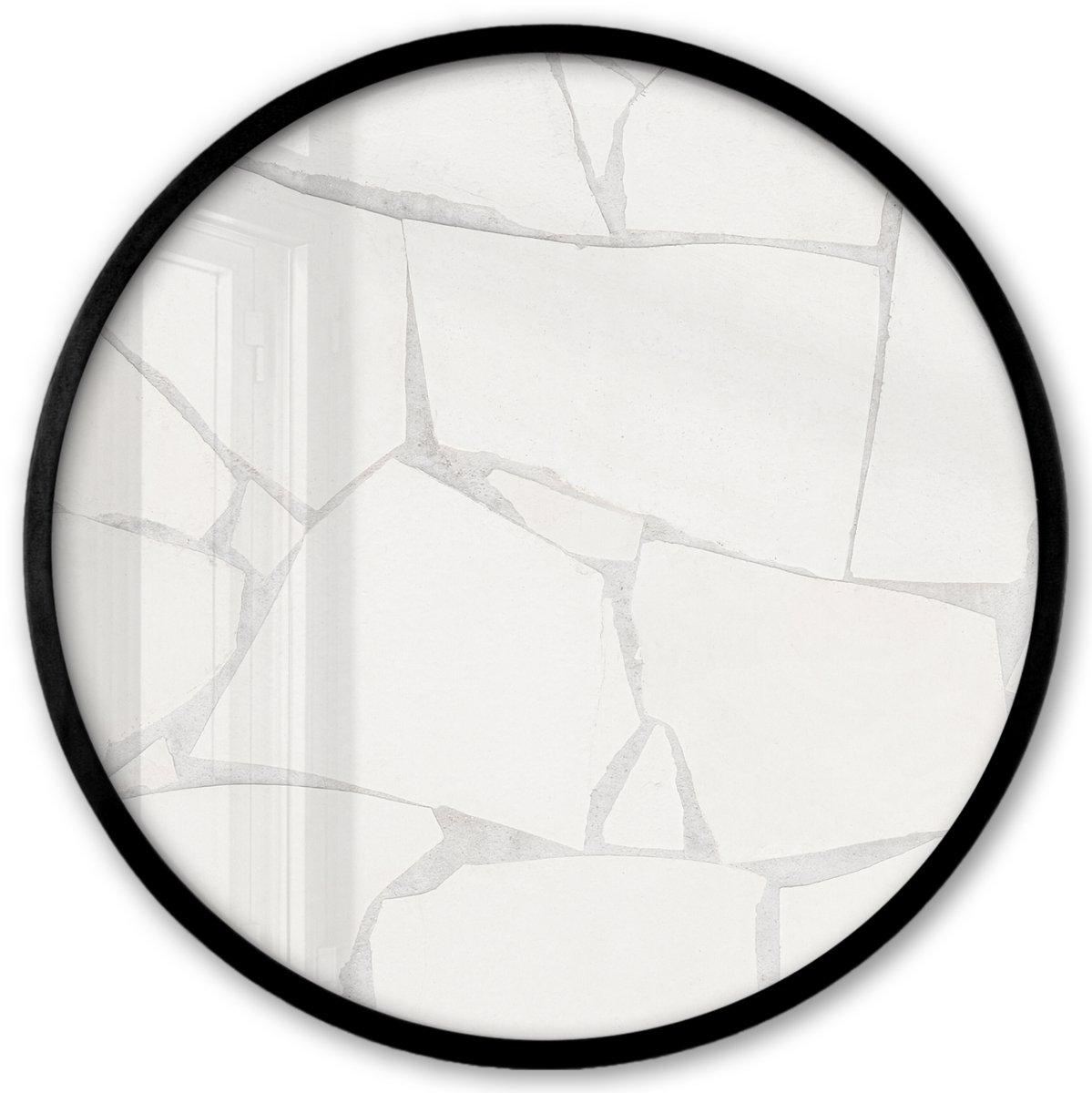 FrameYourWall Poster in lijst Rond - Fotolijst 40x40 cm - Posters - Structuur - Steen - Wit - Grijs - Ronde posterlijst zwart - Decoratie - Wanddecoratie woonkamer - Muurdecoratie slaapkamer Tegels