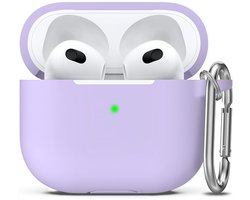 Hoesje Geschikt voor Apple AirPods 4 - Lila - Casemania Liquid Siliconen Bescherm Hoes met Bevestigingslus & Karambijnhaak