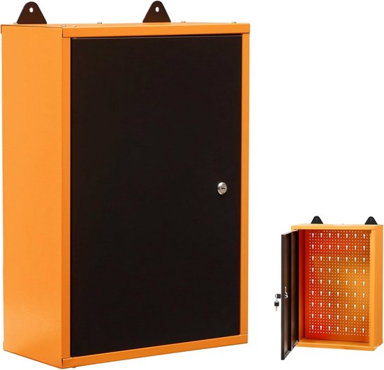 METALLMOBELL - Metalen Kast 60x40x20cm, met Metalen Planken, Wandgereedschapspaneel en Slot
