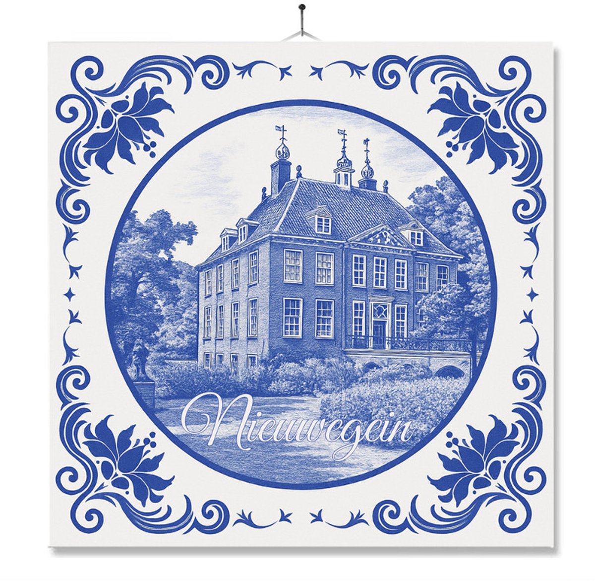 Tegel Met Opdruk | Nieuwegein | Delft Blauw | Cadeau | Inclusief Geschenkdoos | Standaard | Ophangsysteem