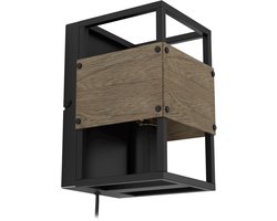 EGLO Evesham Wandlamp - E27 - 24 cm - Zwart|Bruin - Staal|Hout