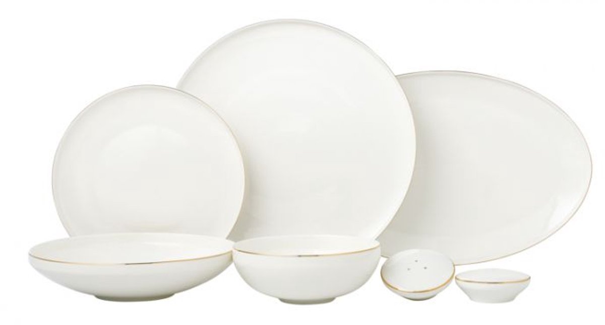 Bricard Canet - Porseleinen Dinner Set - Serviesset - 27-delig - 6-Persoons - Wit/Goud