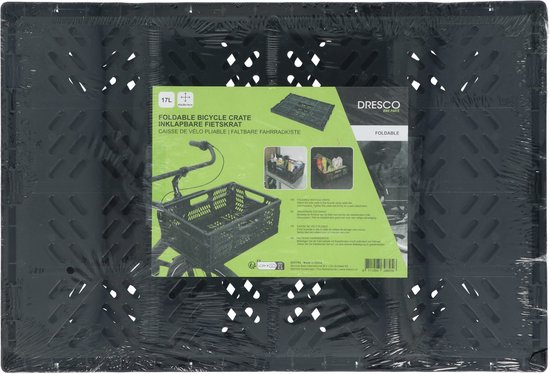Dresco Fietskrat - Compact inklapbaar - Voor voordrager/bakkersrek of bagagedrager -17 Liter - 43x29x16 cm - Geperforeerde bodem van Dresco — afbeelding 4