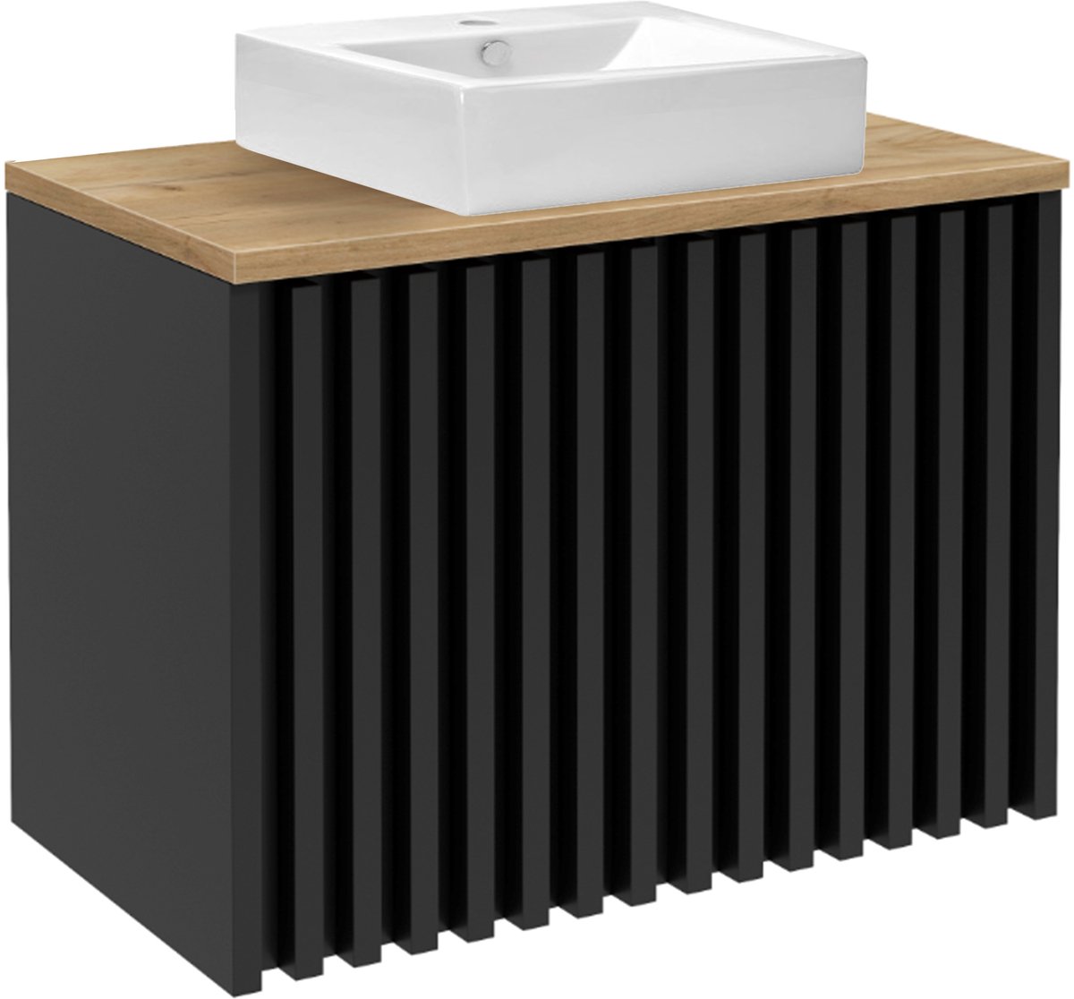 STAMAR - Badkamerkast 80cm met Aanrechtblad + Wastafel - Badkamermeubel - Zwart