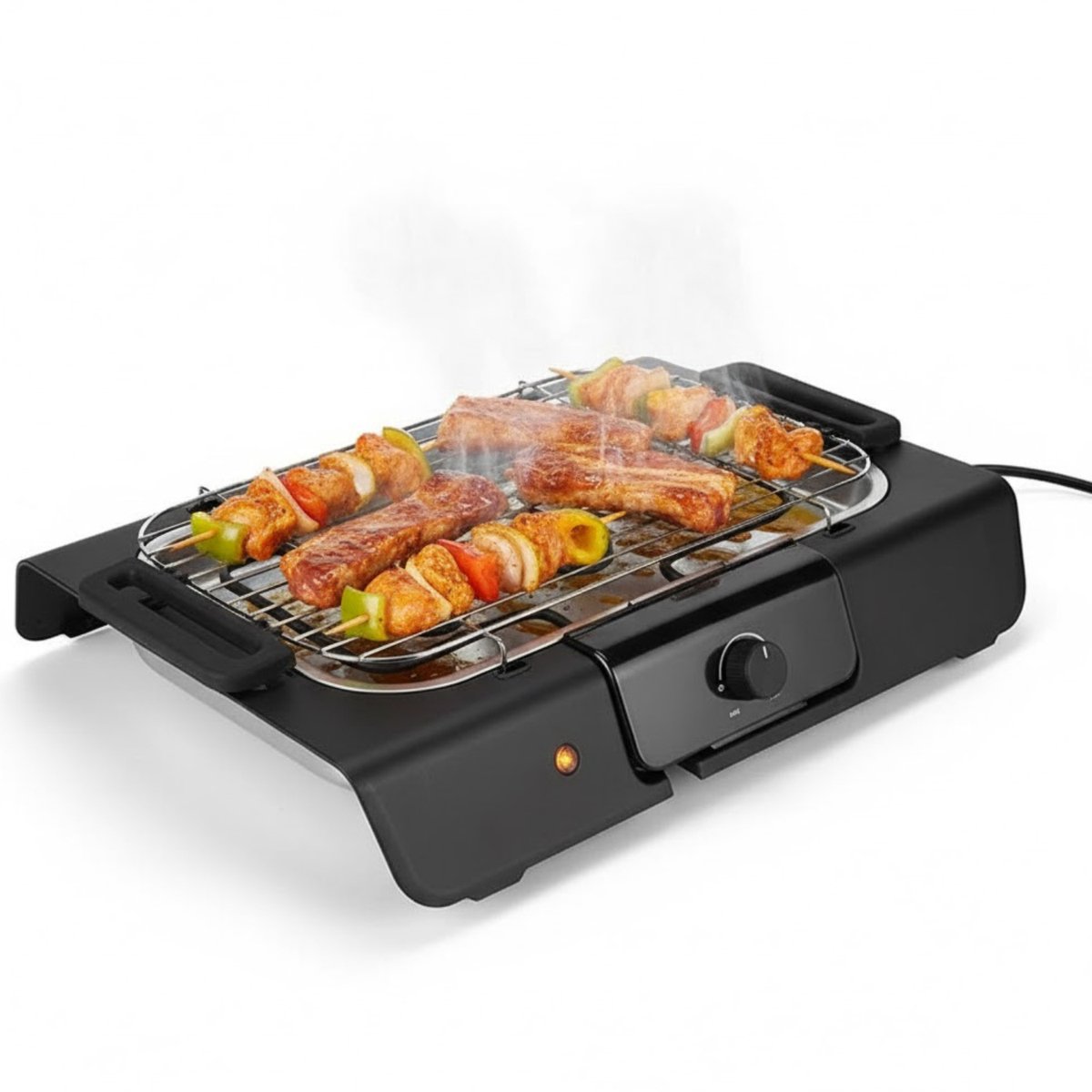 Lomera Elektrische BBQ - Elektrische Barbecue - Tafel Barbecue - Grillplaat - Afneembaar Grillrooster - RVS en Kunststof - Metalen Waterreservoir - Regelbare Thermostaat - Veiligheidsvergrendeling - Indicatielampje