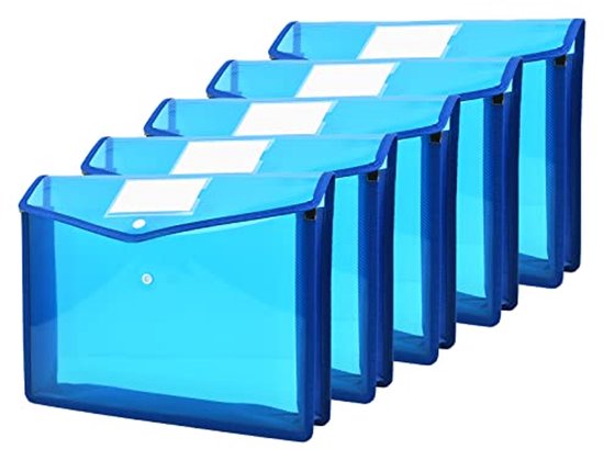 ASelected 60 stuks kunststof hoezen A5, transparante hoes met klep, A5 drukknophoezen - 235 x 170 mm