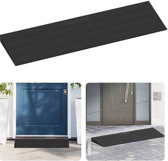 Drempelhulp 90 x 20 x 4 cm - Rubber Deurdrempelhelling antislip - Oprijplaat Drempelhelling Drempelplaat - Rolstoelhelling - Oprijplaat voor rollators Rolstoelen