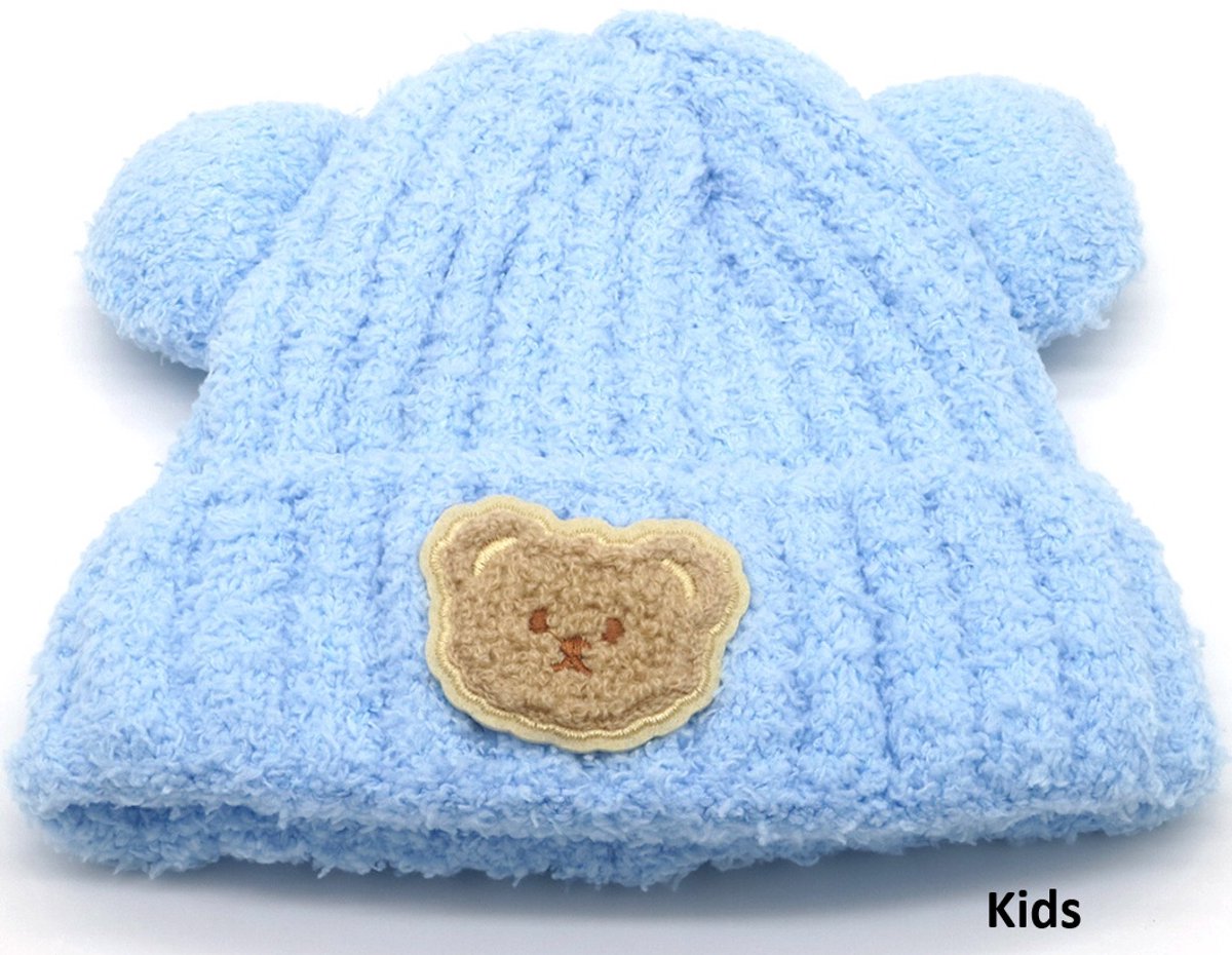 Beanie met beeroortjes - Kindermuts met oortjes - blauw - kids