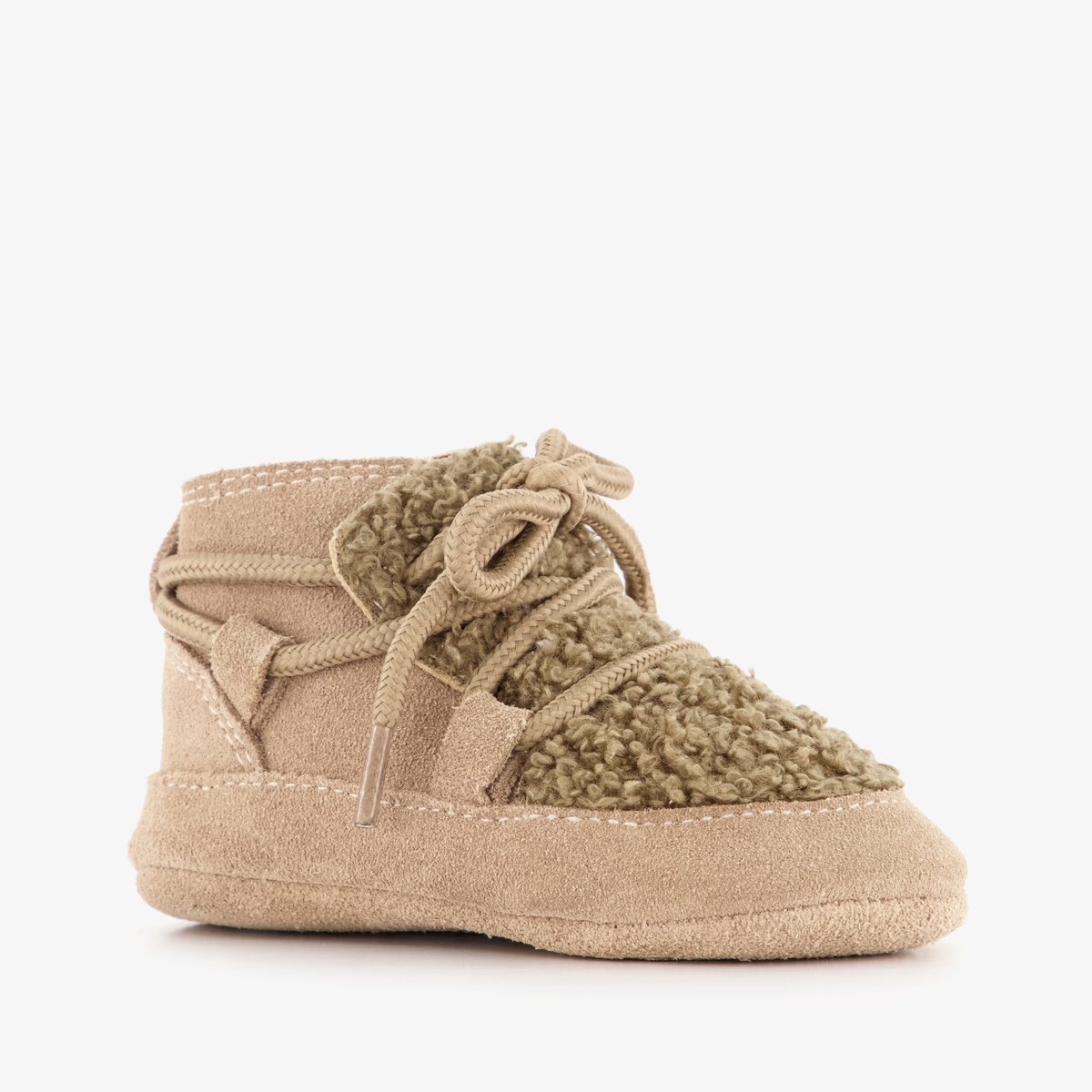 Groot suède babyschoenen met veters beige - Maat 20 - In cadeauverpakking