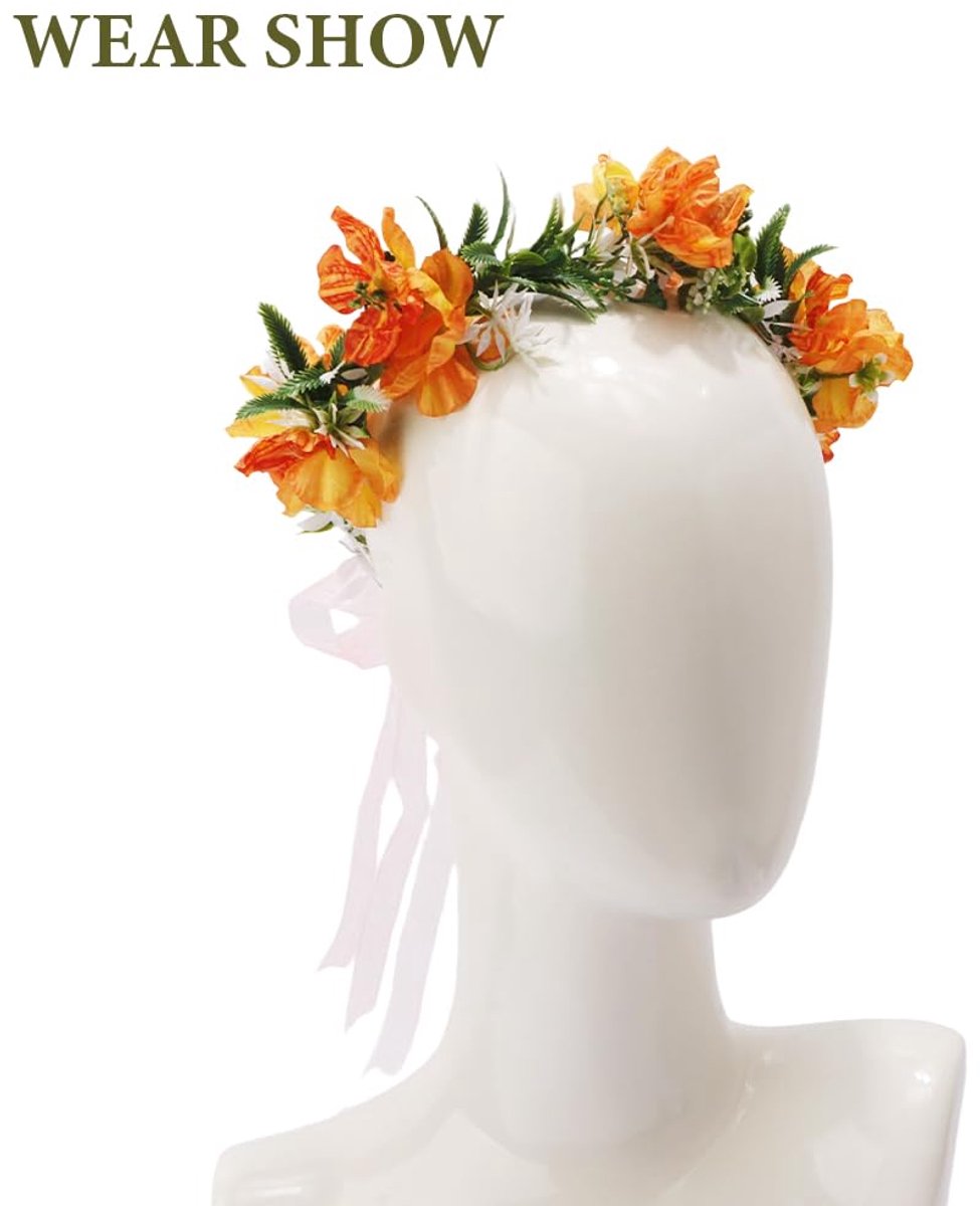 Bloemenkrans haar - Kerst bloemenkroon- Haarband bloemen - Honingbloemkroon - Bloemenhoofdband - Kwastjeslint - Bloemenkroon - Krans - Feeënbloemenmeisje - Bruiloftkrans - Oranje - Perfect voor vrouwen - Meisjes - Kerst - Feestdecoratie