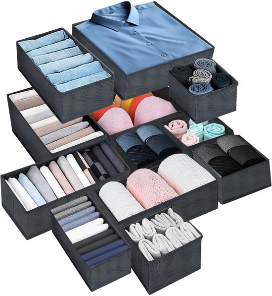 Homsorout kledingkast-organizer - set van 12 lade-organizers kleding baby, opvouwbare opbergbox stoffen dozen opbergen voor kommode, sokken, BH's, beige