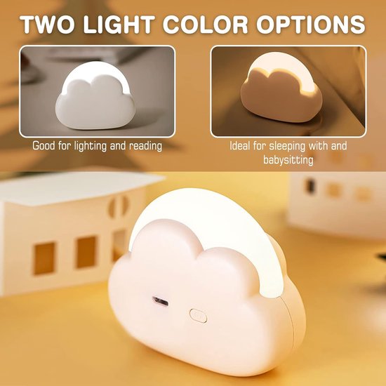 Nachtlampje voor kinderen, led, wolk, oplaadbaar, 4 intensiteiten, slaaphulp voor baby's en volwassenen, cadeau-idee voor dames, geboorte, meisjes, moeder, wit van Merkloos — afbeelding 3