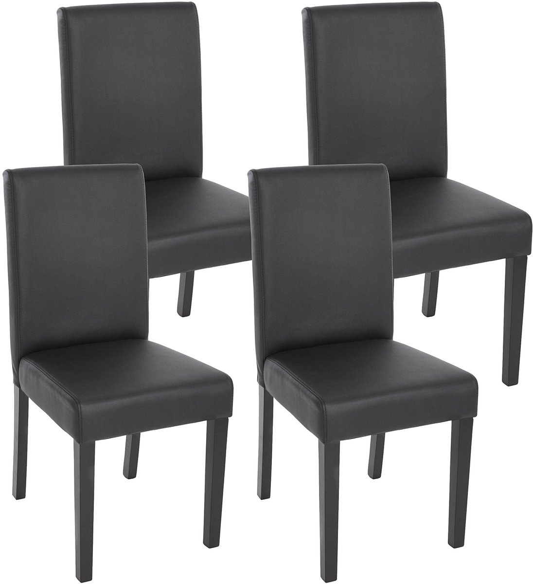 MCW Set van 4 eetkamerstoelen Keukenstoel Littau ~ kunstleer, mat zwart, donkere poten