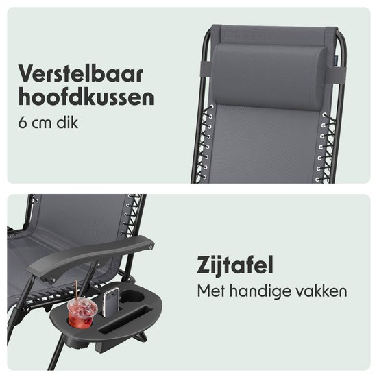 LifeGoods Opvouwbare Tuinstoel - Ligstoel Tuin - 30°-90° Verstelbaar - Metaal - Donkergrijs van Merkloos — afbeelding 3