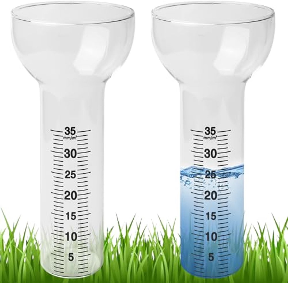 2 Stuks Vorstbestendige Regenmeters met Trechtervormige Opening - Maximale Meetschaal tot 35 mm - Ideaal voor Tuin en Irrigatie