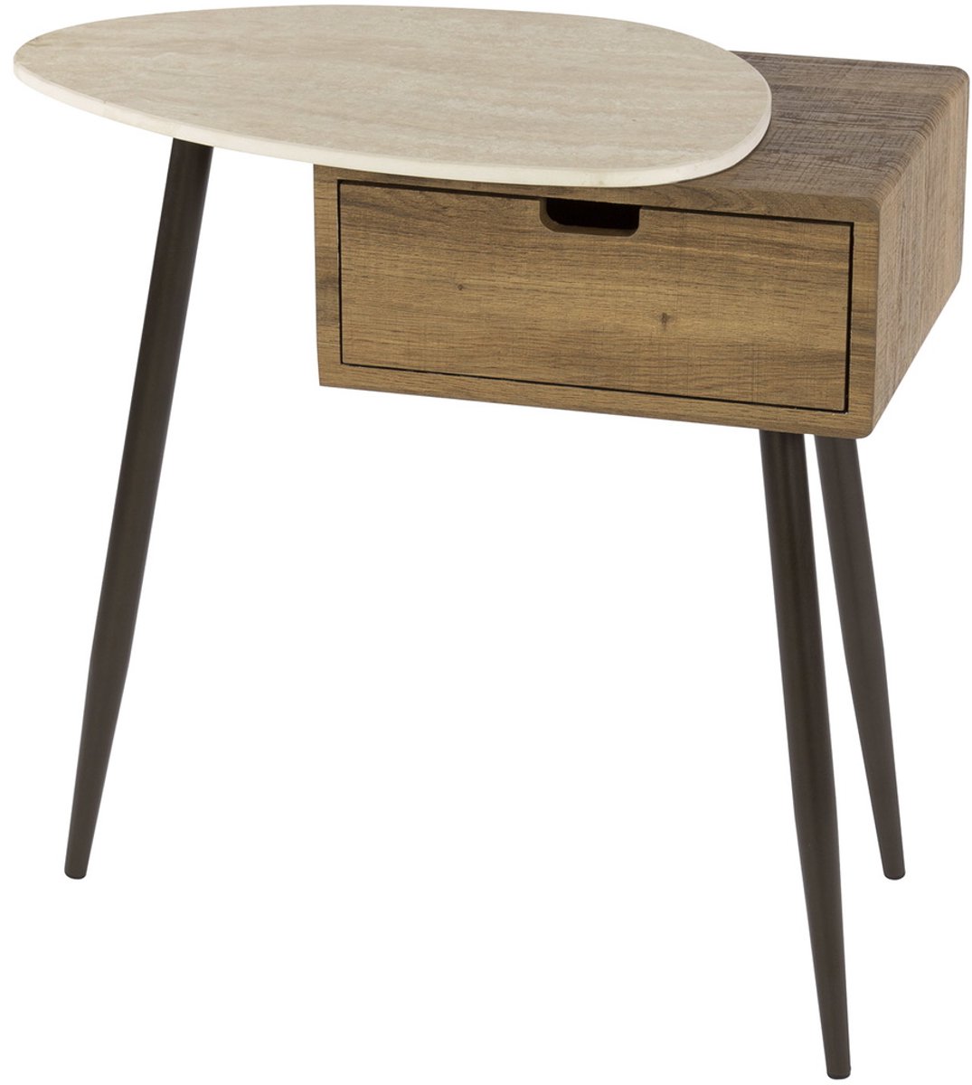 G***-M Giga Meubel Nachtkastje Travino Links - Hout/Travertin - 60x35x60cm Off White