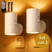 Best Active Nachtlampje Stopcontact - 2 stuks - Dag- en Nachtsensor - Inclusief Afstandsbediening & 2 Batterijen - Stekkerlampen - 10,7 x 9,3 cm - Volwassenen - Boven en Onder Verlichting - Dimbaar - 3 Lichtkleuren - Stekkerspot - Nachtlamp - Wit