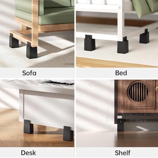 DEWEL 4-delige set voetjes voor wasmachine en droger - Stapelbare meubelverhogers voor koelkast, bed, tafel, stoel en bank (1-laags 4,4 cm | 2 -laags 7,8 cm - Grijs