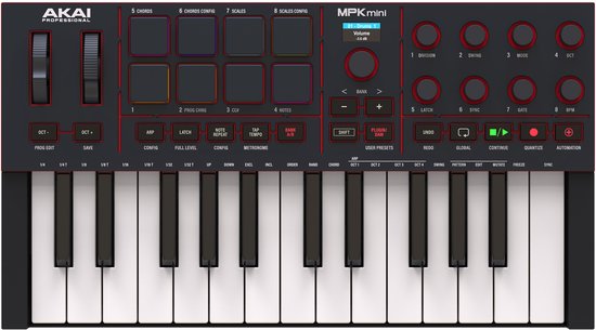 Akai Professional Mpk Mini Mkii - Portable 25 Keys USB Midi Keyboard Controller with 16 Performance Pads with Backlight, 8 Assignable Q-Link Controls and 4-Way Thumb Joystick, Red