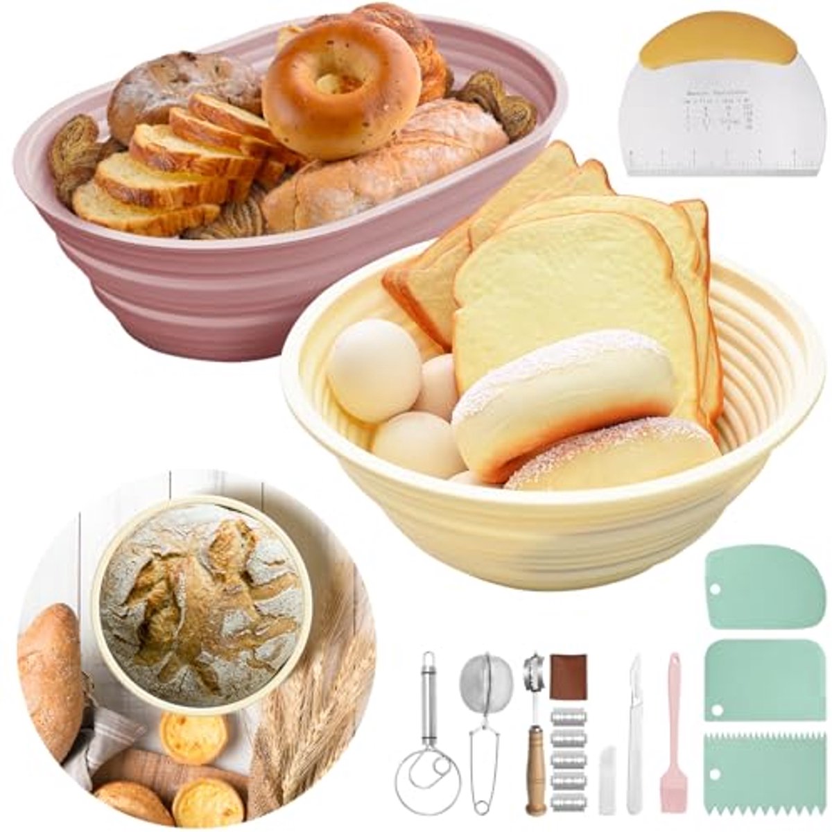 Complete Set voor Bakken van Brood met Rijsmandjes en Broodbakaccessoires