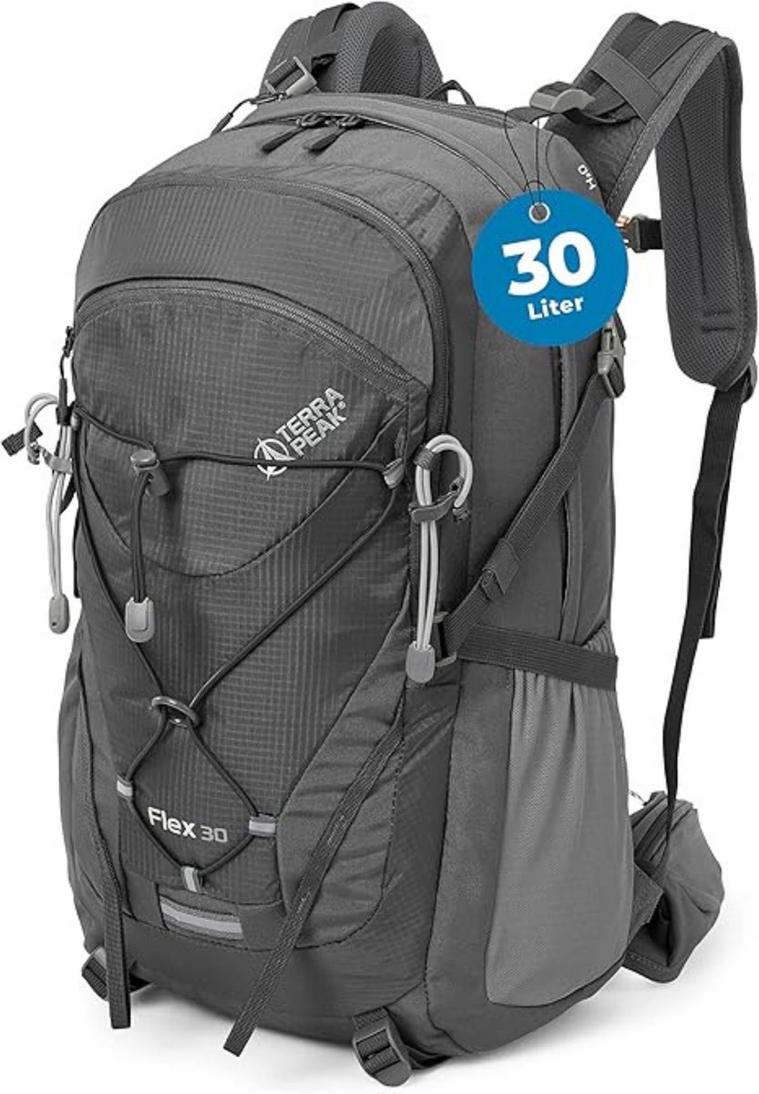 Terra Peak wandelrugzak 30L Flex 30 Premium (middelgroot) met rugventilatie, drinksysteem en regenhoes - Trekkingrugzak van ademend 3D Air Mesh polyester - Outdoor dagrugzak met heupriem