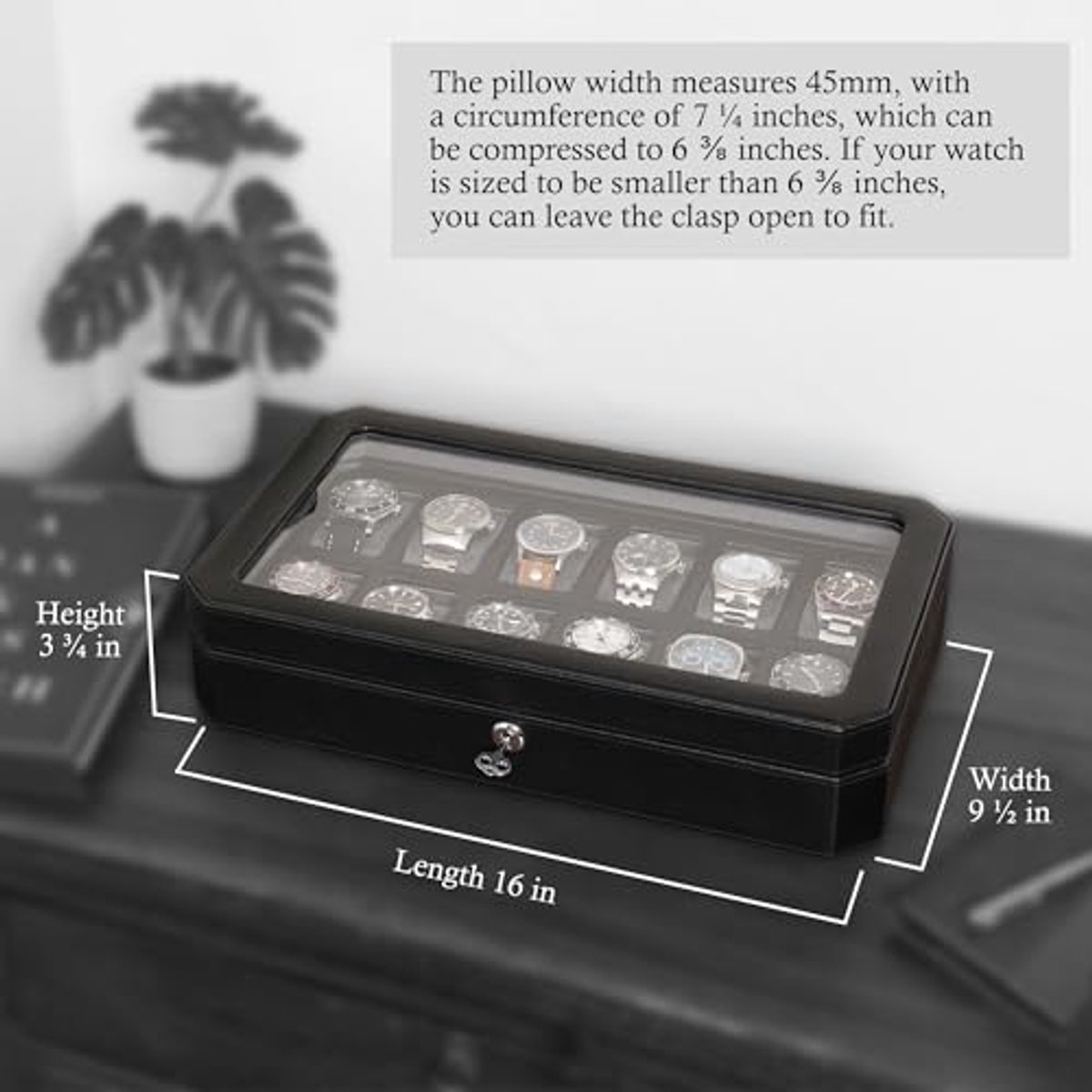 Luxe Leren Horlogedoos voor Mannen - 12 Slots Organizer met Microsuede Voering en Slot