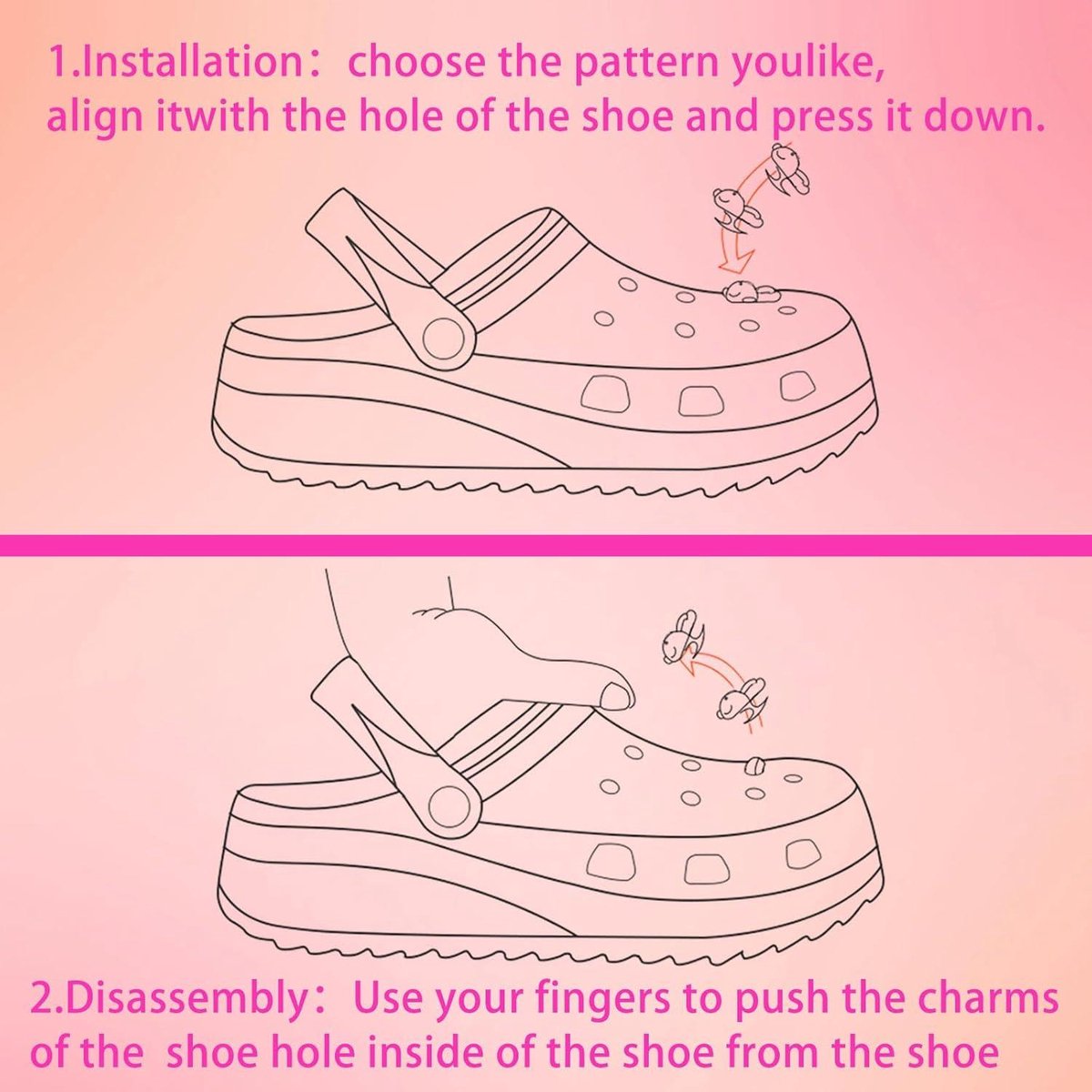Premium Roze Schoenbedels Klompen Set van 74 Stuks Ideaal voor Schoendecoratie Meisjes en Vrouwen Accessoires voor Crocs Klompen