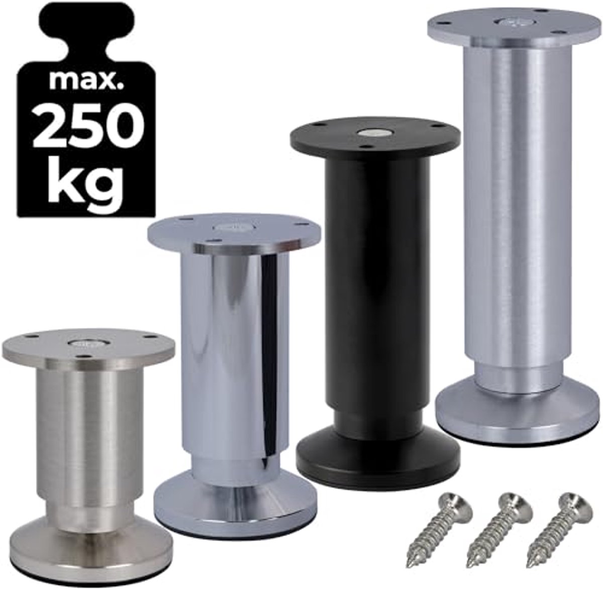 Verstelbare meubelpoten van 18 cm hoog in RVS-look - Stevige meubelbenen tot 250 kg