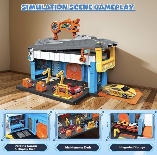 OODBLUE Racebaan met 5 Metalen Auto’s - 2-in-1 Autogarage & Opvouwbare Speelset - Met Draagkoffer - Perfect Cadeau voor Kinderen van OODBLUE — afbeelding 3