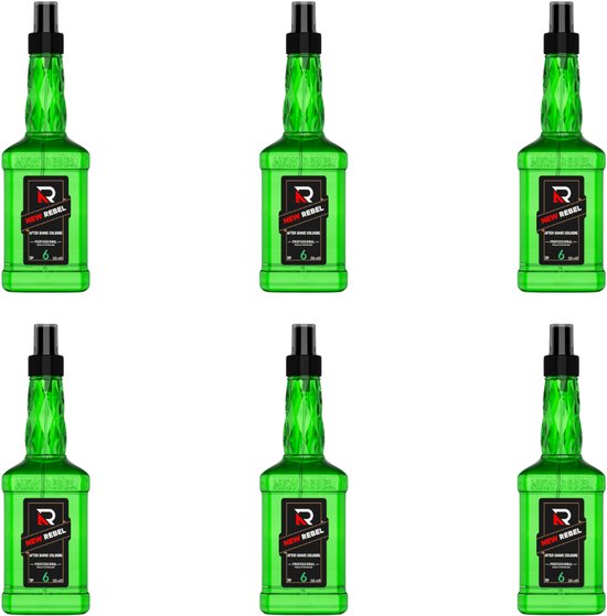 New Rebel After Shave Cologne Nr. 6 – 6 x 350 ml – Fris & Mannelijk – Verkoelend & Kalmerend – Professionele Aftershave Heren