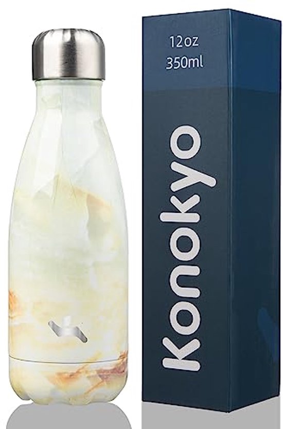 Geïsoleerde waterflessen 12 oz - Dubbelwandige roestvrijstalen vacuüm fles voor sport en reizen - Marmer-Jade