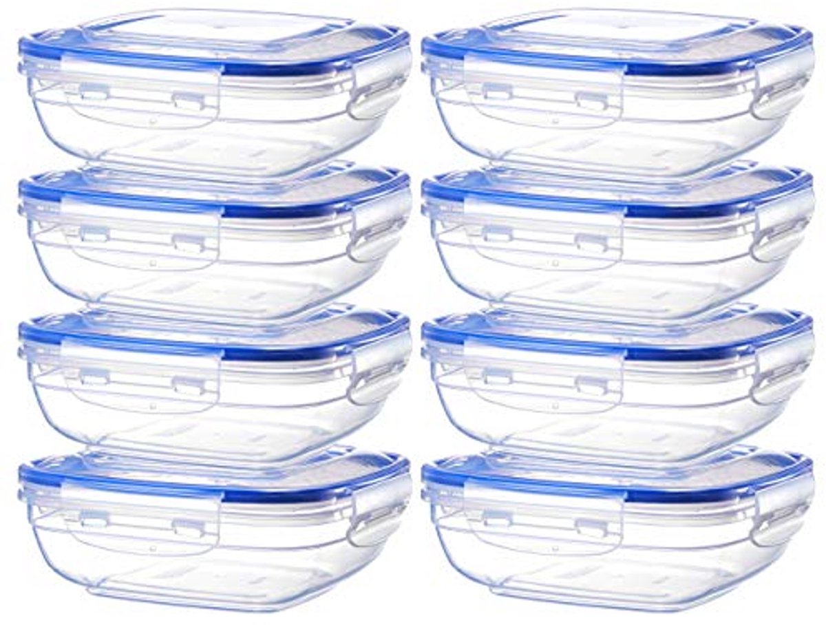 Set van 8 kunststoffoodcontainers met deksel - stapelbaar, breukvast, magnetron- en vaatwasmachinebestendig