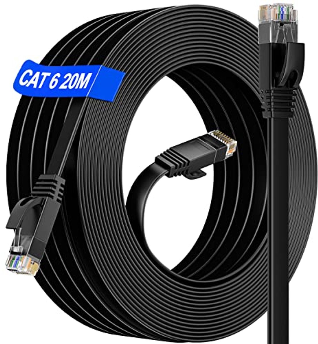 Image of 20 meter Ethernet Kabel Cat 6 - Hoge Snelheid Netwerkkabel Plat RJ45 voor Internet en Gaming