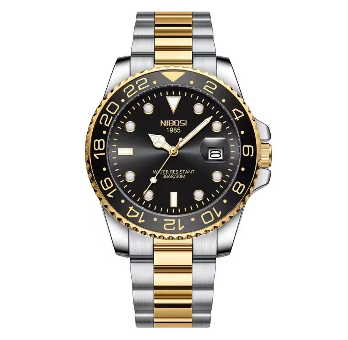 Nibosi - Herenhorloge - Polshorloge - Heren - Horloge - Horlogedoos - Mannen - Zilver Goud Zwart - RVS