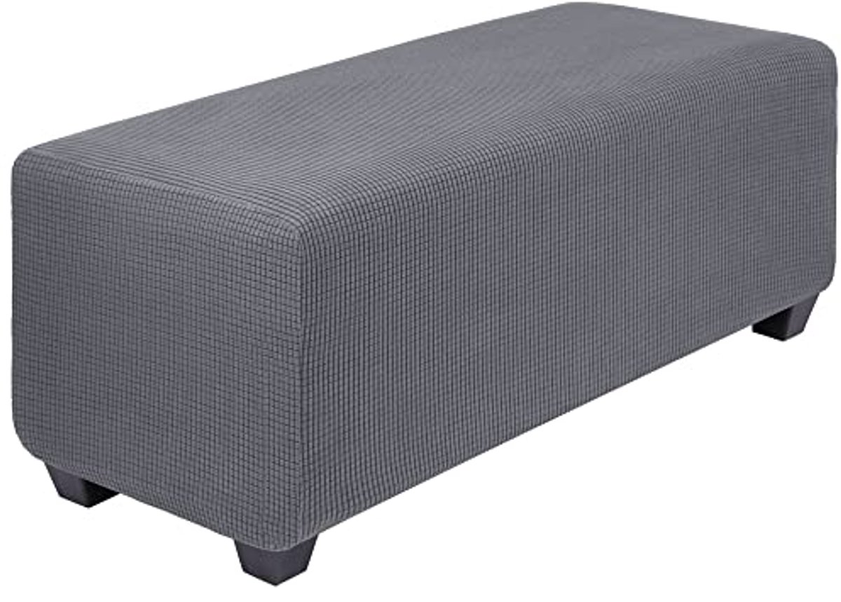 Hoog Rekbare Poefhoes met Elastische Onderkant - Jacquard Stof - Donkergrijs