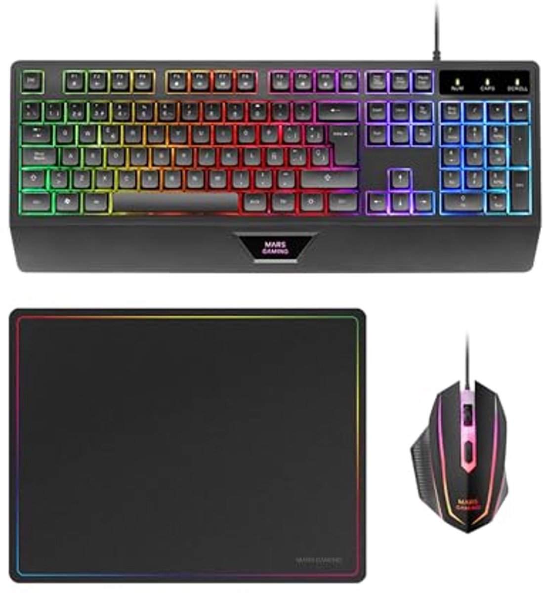 3in1 Gaming Combo met RGB Toetsenbord, RGB Muis en Nanotextiel Muismat - Ergonomisch en Multiplatform